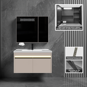 Mueble <span class=keywords><strong>de</strong></span> <span class=keywords><strong>baño</strong></span> colgante con lavabo <span class=keywords><strong>de</strong></span> cerámica hecho a mano, espejo inteligente y placa <span class=keywords><strong>de</strong></span> aluminio tipo panal engrosada <span class=keywords><strong>para</strong></span> montaje en pared - Product Image 2