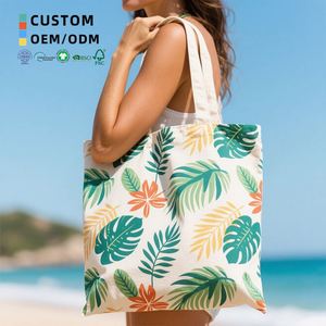 <b>Canvas</b> <b>Bag</b> With Tropical Pattern Cotton <b>Large</b> Beach Fashion Reusable Light Durable for Shopping Women - Product Image 1
