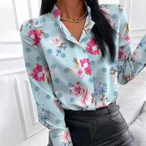 Herbstliche Blumenbluse für Damen mit Stehkragen, Langen Ärmeln, Büro-Look, Oberteile für Frauen, Lässige Übergröße Blusen - Product Image 5