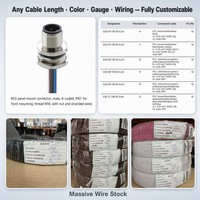 Conector de Latón M12 para Montaje en Panel, 4 Pines, Código A, IP67, PG9, Resistente al Agua, Macho, Industrial, Serie Completa IEC61076