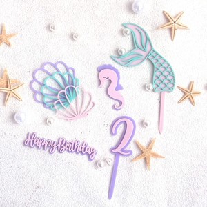 ของตกแต่งเค้กอะคริลิค รูปทรงเปลือกหอย หางปลา ม้าน้ำ ตัวเลข สำหรับงานวันเกิด - Product Image 2
