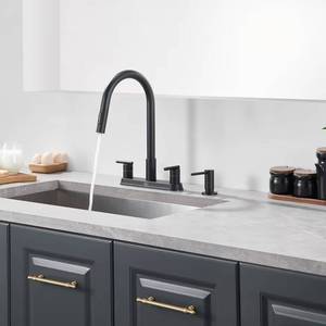 CUPC Stainless Steel 3-4 Hole 8 '' Widespread Pull Out Kitchen Sink Faucet with Soap Dispenser - Product Image 4