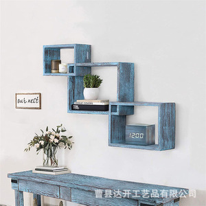 Retro Blue Wooden Wall <b>Shelf</b> 3 Tier Irregular Shape Storage <b>Rack</b> For Living Room Bedroom Kitchen Display - Product Image 1