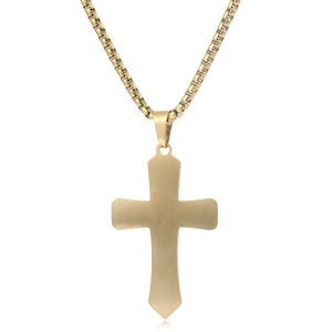yunnique Stainless Steel <b>Cross</b> Pendant Necklace With Flame Design And Crystal Inlay For Men Hip Hop Style 60Cm <b>Chain</b> - Product Image 3