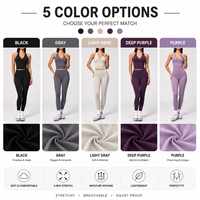 Ensemble de yoga léger GH personnalisé avec logo, pour femme, brossé, col halter, décolleté plongeant, taille haute, coupe ajustée, effet push-up fessier, pour la gym et l'entraînement