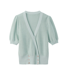 Sping estivo elegante maglione a maniche corte con scollo a V stile francese alla moda maglieria da <span class=keywords><strong>donna</strong></span> - Product Image 4