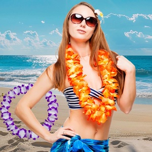 ผลิตพวงหรีดดอกไม้แขวนคอ สร้อยคอประดับดอกไม้หลากสี สำหรับตกแต่งงานแต่งงานและงานปาร์ตี้ - Product Image 1