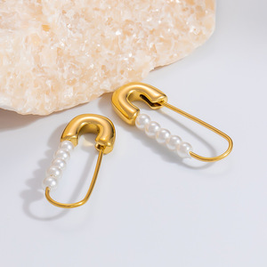 ต่างหูมุกทรงหยดน้ำ ชุบทอง 18K สแตนเลสสตีล ต่างหูแบบติดหู รูปทรงเรขาคณิต เหมาะสำหรับใส่ทุกวัน เครื่องประดับแฟชั่น - Product Image 2