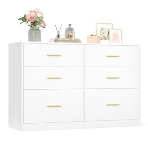 Commode moderne blanche SENYU de 47 pouces pour chambre à coucher, 6 tiroirs en bois, poignées dorées, grand rangement, salon, chambre d'enfant et de bébé - Product Image 4