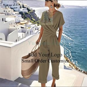 Combinaison décontractée chic pour <span class=keywords><strong>femme</strong></span> à col en V, jambes larges et manches chauve-souris - Product Image 1