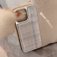 Bleu Style coréen Plaid TPU Anti-chute pour iPhone 14 13 15 iPad Pro 16 étui de téléphone portable protecteur de caméra galvanoplastie vente au détail