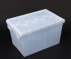 Caixa empilhável de plástico para supermercado com tampa, caixa de plástico resistente, caixa móvel de plástico industrial