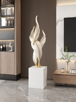 Grande Décoration de Sol en Résine Style Art Déco Blanc/Doré pour Salon, Porche ou Nouvelle Maison