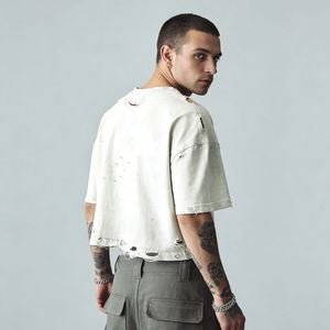 Tee Manufacture Custom logo Heavyweight Streetwear Blank <strong>Vintage</strong> Washed Tee Mens Boxy Cropped Oversized Distressed Tshirt - Product Image 3