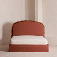 Lit Rétro Français en Bois Massif 1,8 m, Lit Double pour Chambre Principale, Lit de Mariage, Lit Princesse Américain Rétro avec Tête de Lit Rembourrée