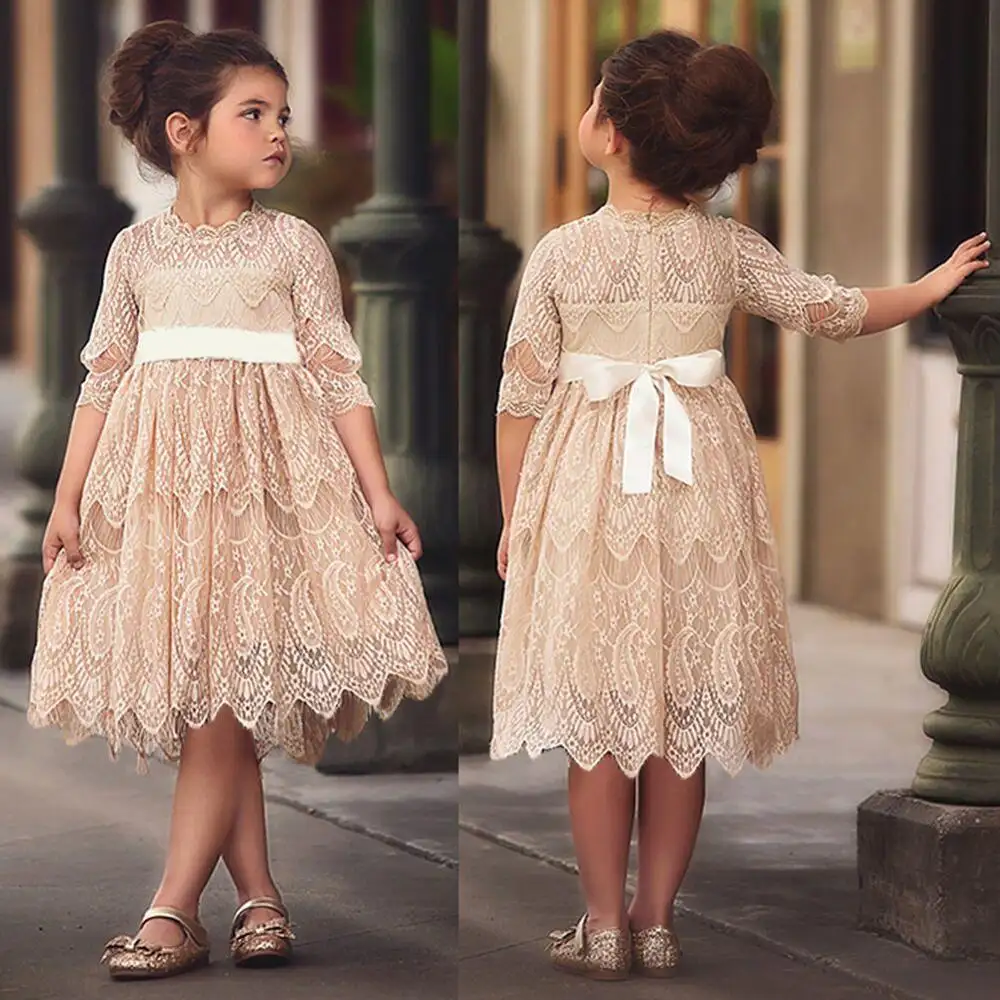 Girl Christmas Flower Lace Embroidered Dress Kids Dress Girl Princess Autumn Winter Party Dress Kids Clothes