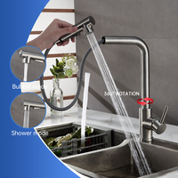 Robinet de cuisine moderne à poignée unique en acier inoxydable 304 avec douchette extractible, mitigeur chaud/froid à cartouche céramique et rotation à 360 degrés