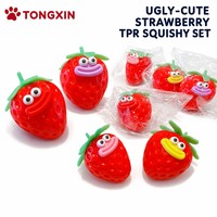 TONGXIN Kawaii Ugly-Cute Strawberry TPR Squishy Slow Rise Googly Eye Funny Fruit Aesthetic Desk Collectible Fidget Gift OEM