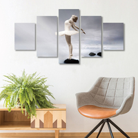 Peinture de Ballet avec tissu imprimé, 5 panneaux, toile d'art mural, couleurs