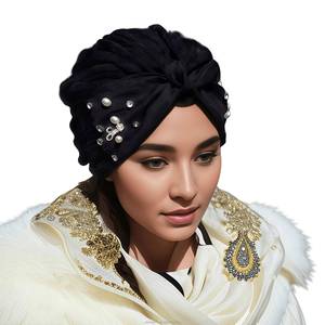 Gorro de chifón musulmán YASEEN con diseño de cuentas de color sólido para mujer, transpirable, ecológico, adecuado para todas las estaciones. - Product Image 1