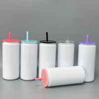 Taza de masón de sublimación térmica de 16OZ, termo de acero inoxidable con tapa de color, taza de vacío de paja de plástico de colores