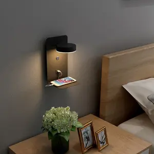 Bedroom bedside reading wall lamp black and white with USB charging hotel villa LED wall lamp