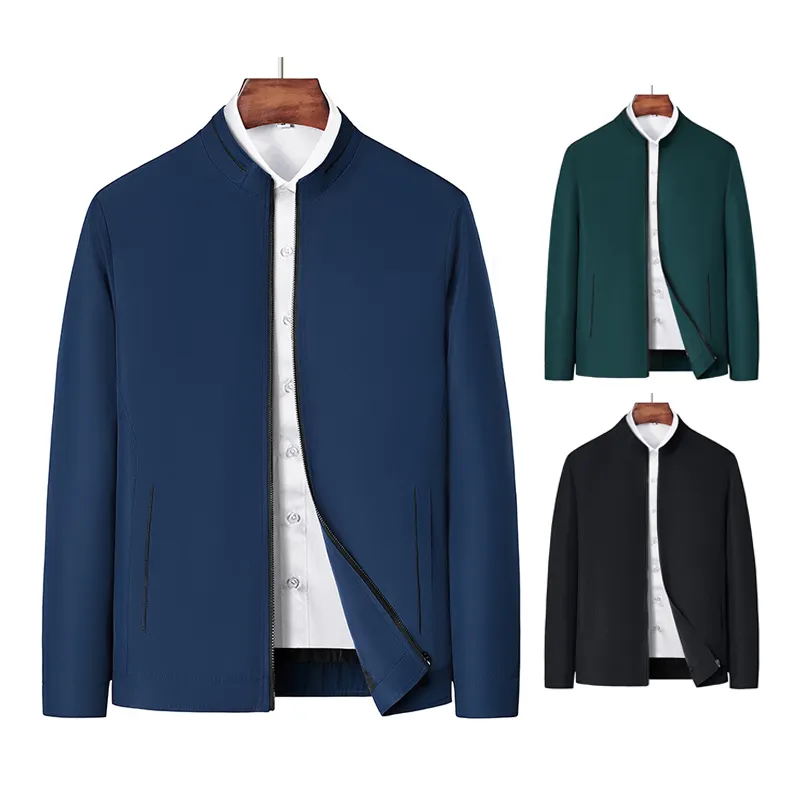 Custom Logo Mens Fitted Blazer Full Zip Closure Leisure Business Outer Clothing Spring Coat Classic Mature Man's Jackets