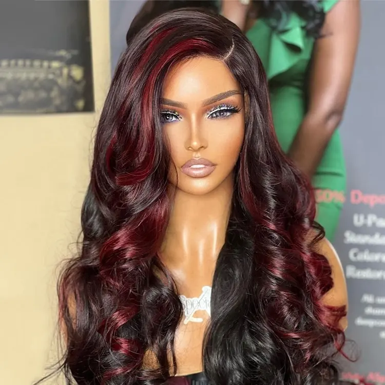 99j Red Highlight Wig Burgundy Ombre Black Colored Body Wave Lace Front Wigs Human Hair Pre Plucked Weaves And Wigs South Africa