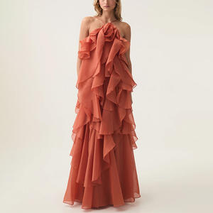 المرأة عارضة الصيف فستان الشاطئ بلا أكمام تصميم حزب على الخط مع الرسن الظهر الصلبة يزين 3D الكشكشة المتتالية - Product Image 2