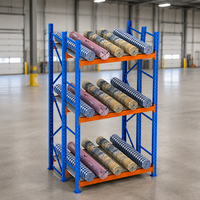Système de rayonnage à longue portée robuste blanc et bleu, revêtement poudré, pour entrepôt textile et tapis, étagère de stockage industrielle en métal 4 niveaux
