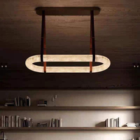 Lustre moderne rond en albâtre avec anneau et sangle en cuir, suspension décorative pour salle à manger, restaurant, hall d'hôtel et projets de décoration