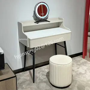 JS SL2073 Modern Nordic MDF Wood Dressing Table Set Faux Marble Make-up Table With LED Mirror And Stool Bedroom Furniture