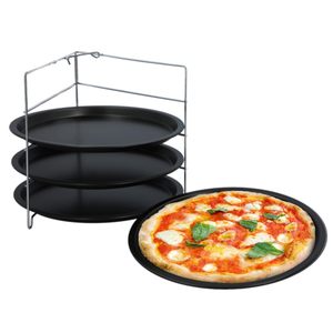 Juego de 4 bandejas antiadherentes para hornear de 28 cm de acero con soporte para horno y bandeja para pizza - Product Image 1