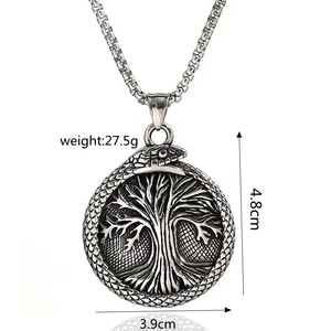 จี้สร้อยคอผู้ชายสไตล์นอร์ดิกวินเทจ ยี่ห้อ Yunnique ทำจากสแตนเลสสตีล ลายต้นไม้แห่งชีวิตสองด้าน พร้อมจี้รูน ของขวัญเครื่องประดับสำหรับการจับคู่กับเสื้อผ้า - Product Image 5