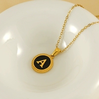 Collar con Colgante de Letra Inglesa A~Z, Diseño de Concha Redonda Esmaltada, Chapado en Oro de 18K, Acero Inoxidable, para Mujer