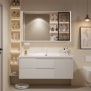Meuble-lavabo mural moderne en MDF laqué avec mélamine, miroir intégré et lavabo en céramique pour hôtel - Product Image 5