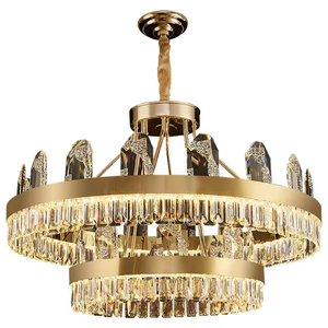 Lámpara de araña de cristal dorada LED decorativa para sala de estar de Hotel Villa de lujo con altura ajustable Tamaño medio Garantía de 2 años - Product Image 6