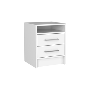 Eter Nightstand <b>White</b> Two Drawers Storage <b>Side</b> <b>Table</b> Bedroom Furniture - Product Image 5