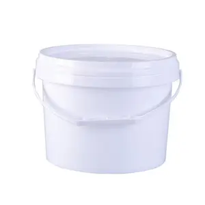 Barril de plástico blanco de 5 litros, barril de comida, pintura, química, cubo de plástico con tapa y mango de plástico