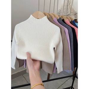 Tongxingyuan Girls Sweater Half High Neck Solid Color Cotton Knitwear Autumn Winter <b>Base</b> <b>Layer</b> Top - Product Image 2