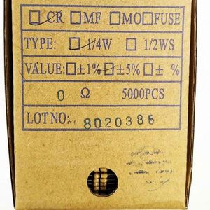 Whole -Sale CF1/4W-0ohm5% T52 1/4W Resistors Carbon Film Resistors 0ohm 5% 1/4W - Product Image 1
