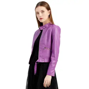 Wholesale Women's Leather Jacket 2021 New Short Autumn Stand-Up Collar Ladies Thin PU Coat Jackets Coats