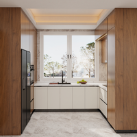 Mobili da Cucina su Misura con Finitura in Impiallacciatura di Legno e Componenti in Acciaio Inossidabile, Realizzati su Ordinazione per Progetti d'Interni Personalizzati