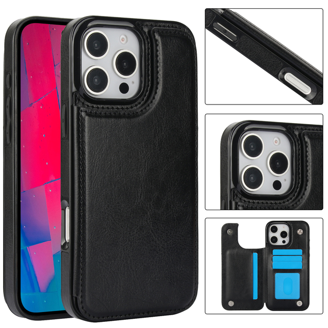 Retro Leather Wallet Phone Case Card Slots Magnetic PU Leather Mobile Case for iPhone 17 16 15 14 Pro Max