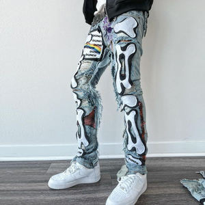 جينز ديزنيو الشركة المصنعة مخصص التصحيح الشارع ارتداء تدمير غسلها عرس فضفاضة مكدسة مضيئة الرجال الجينز ملابس الرجال الصيف - Product Image 4