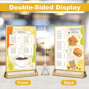 Bán Buôn Đôi Hai Mặt Vàng Acrylic Giữ Dấu 8.5X11 Hiển Thị Rõ Ràng Đứng Bảng Top Menu Flyer Chủ Cho Đám Cưới Các Bên - Product Image 4