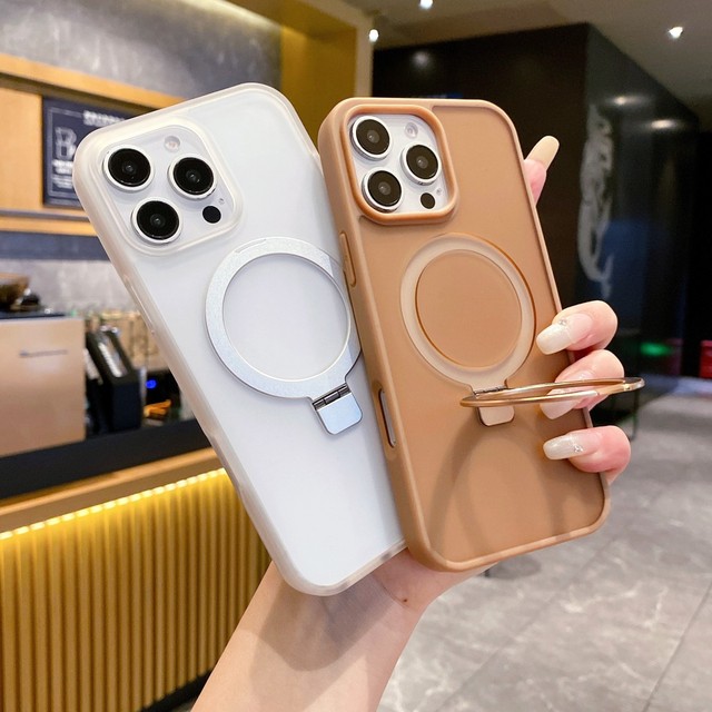 Metal Ring Kickstand Cell Phone Cover for iPhone 16 17 Pro Max Anti-Fingerprints Magnetic Matte Phone Case for iPhone 15 14 13