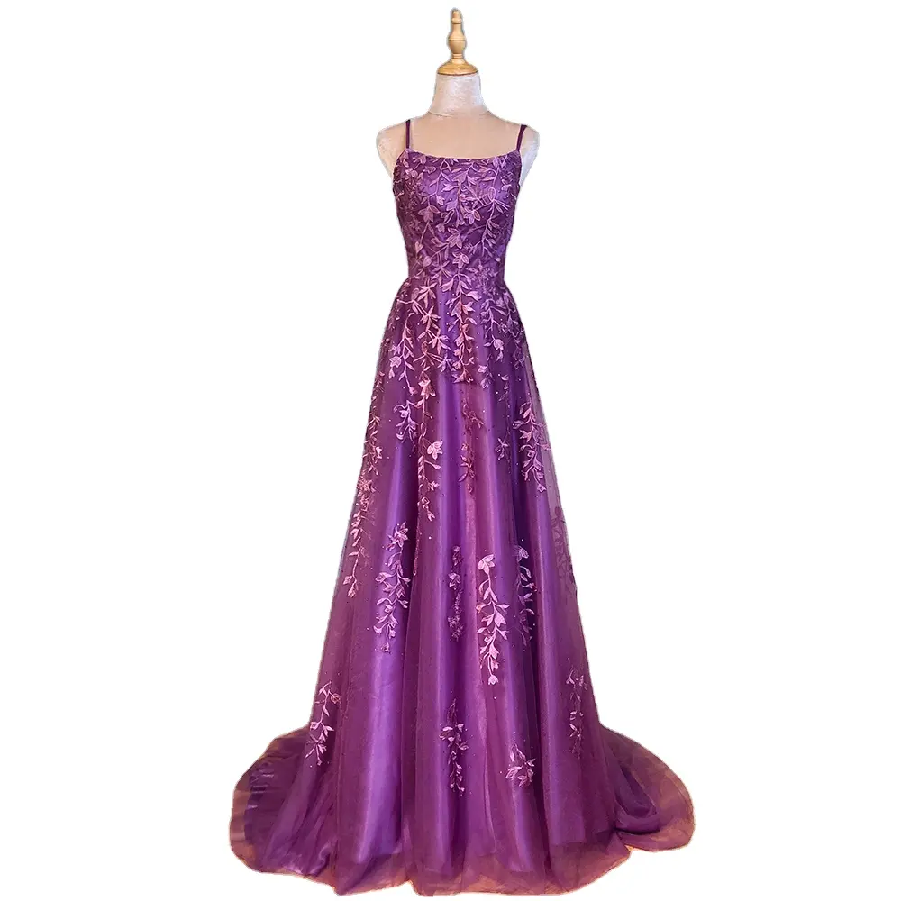 2023 New Purple A-line Linear Prom Dress Serenity Hill Lace Girls Prom Dress