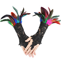 Gants à doigts en dentelle avec plumes pour femmes, accessoires de fête, de banquet et de danse, très tendance pour Halloween