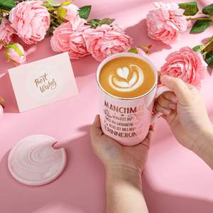 Inspirador 'You Are Great' 400 ml <span class=keywords><strong>Taza</strong></span> de cerámica de mármol rosa Tapa con estampado dorado Tarjeta de felicitación Cuchara Caja de regalo para cumpleaños de mujer - Product Image 4